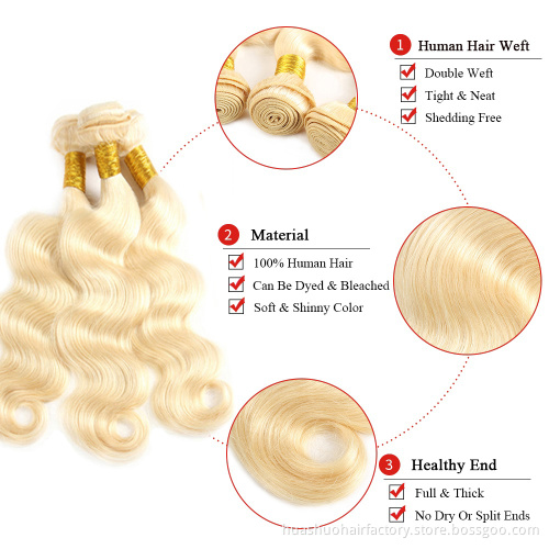 Huashuo Factory Price Ombre 613 Blonde  Human Hair Weave With Closure  Virgin Unprocessed Hair Frontal